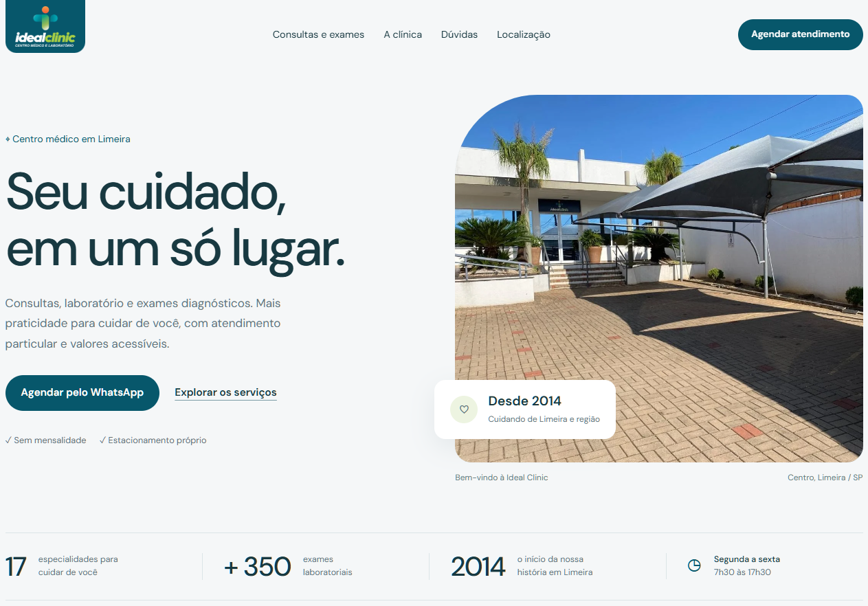 Versão para computador do site Ideal Clinic