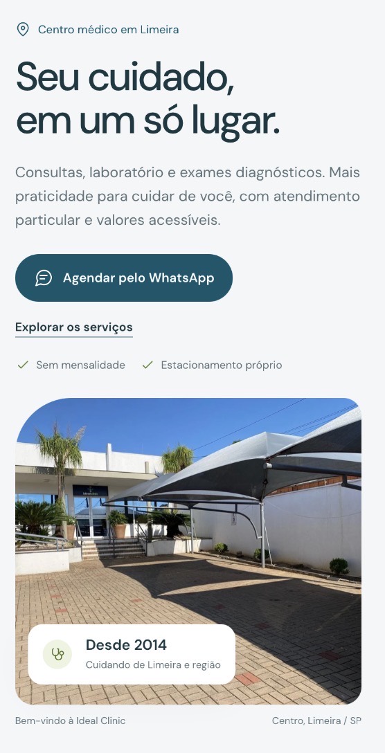 Versão mobile do site Ideal Clinic